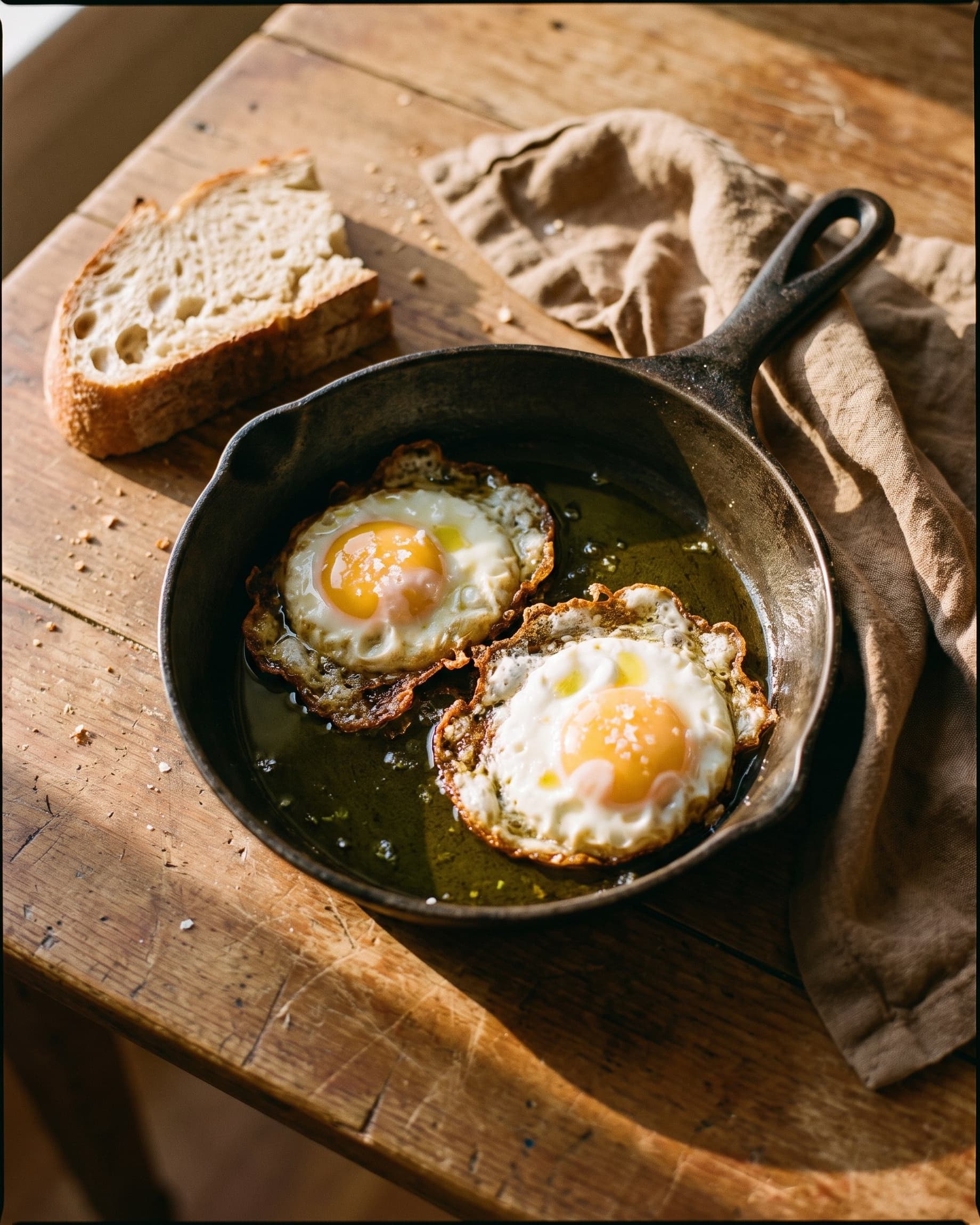 Eggs fried in olive oil