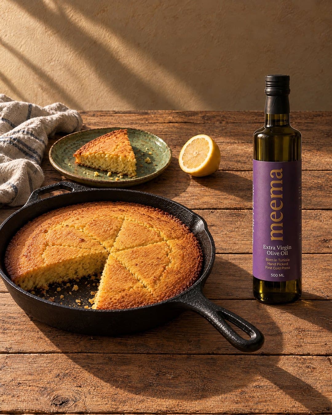 Olive oil cornbread. One bowl. No butter.